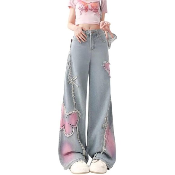 Denim - Baggy Ripped Jeans Women Wide Leg Distressed Denim High Waist Streetwear